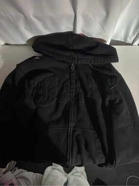 GAP Black Hooded Zip Sweatshirt with Tonal Logo